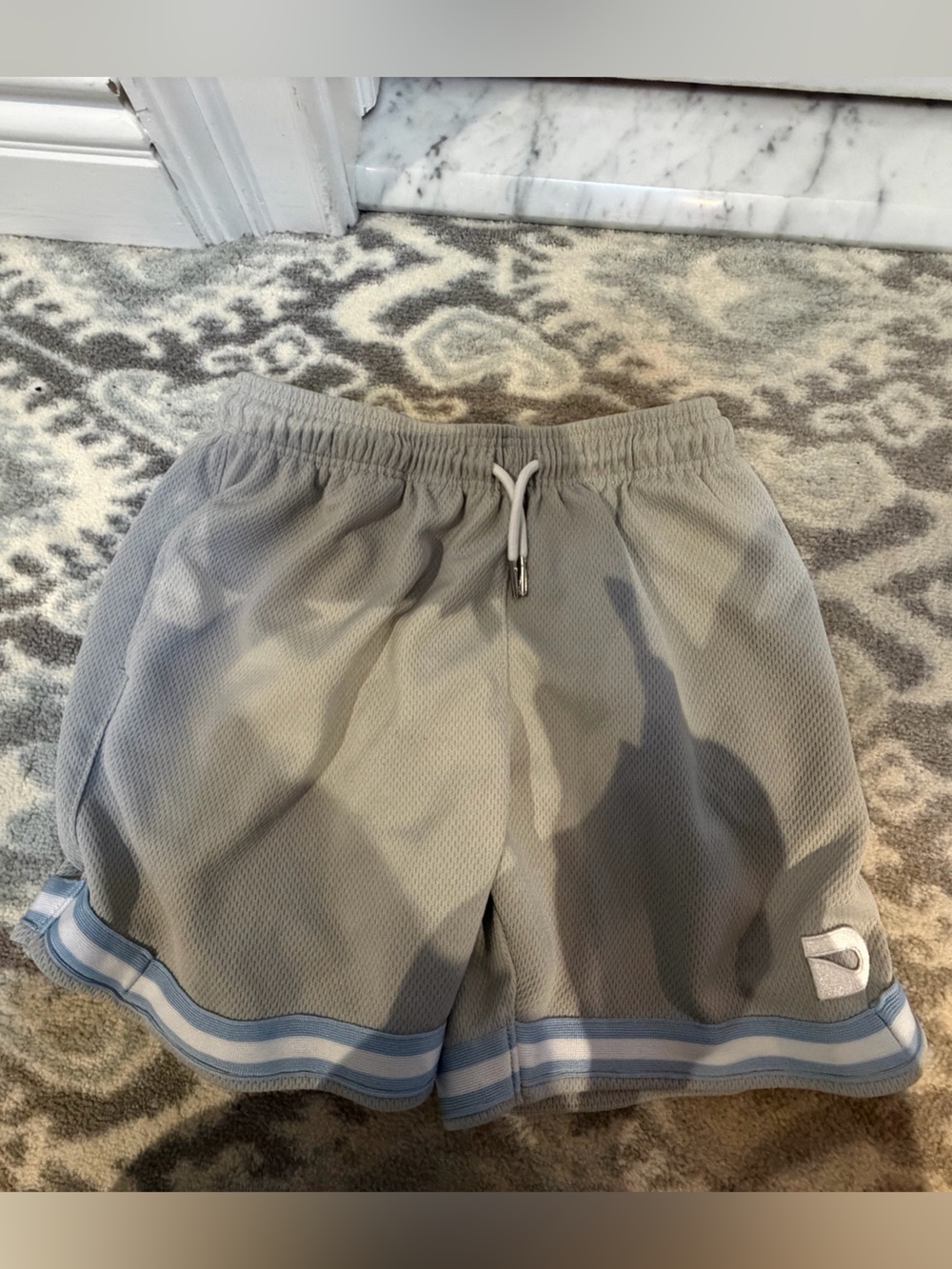 The Drip Shop Boys Gray Athletic Shorts with Light Blue & White Trim